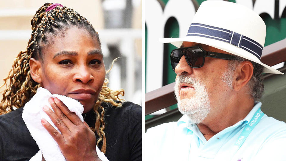 Serena Williams' (pictured left) sitting down during the French Open and Ion Tiriac (pictured right) watching a tennis match.