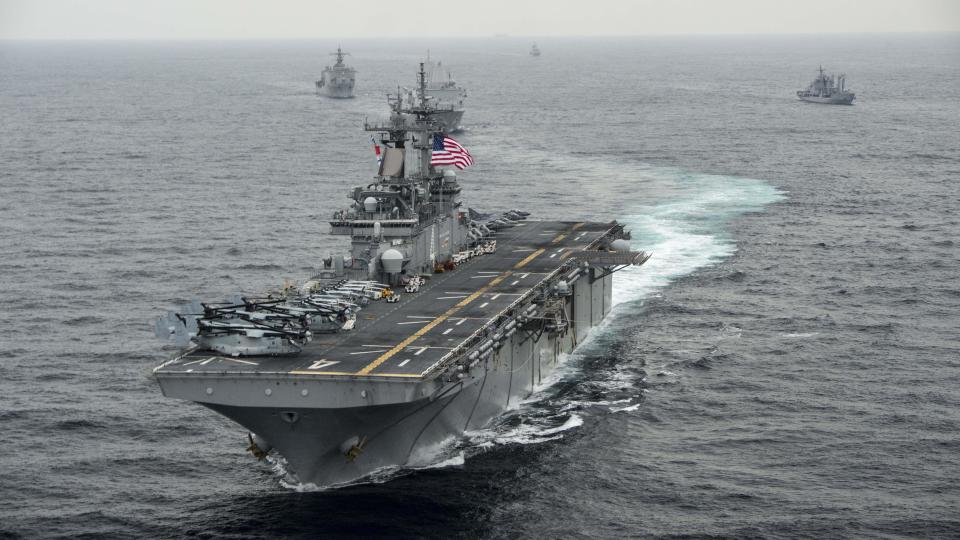 The amphibious assault ship USS Boxer (LHD 4) transits the East Sea in a March 8, 2016 file photo provided by the U.S. Navy.  / Credit: Getty/Handout