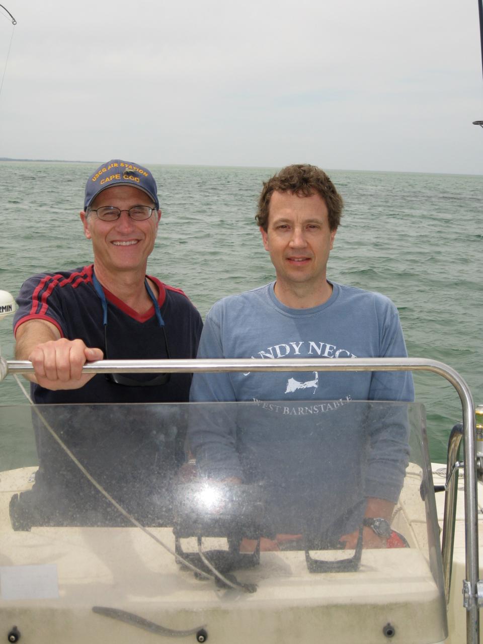 Michael Tougias, left, and Adam Gamble, authors of "The Power of Positive Fishing" and the friendship that grew over many trips on the Scout recreational fishing boat.