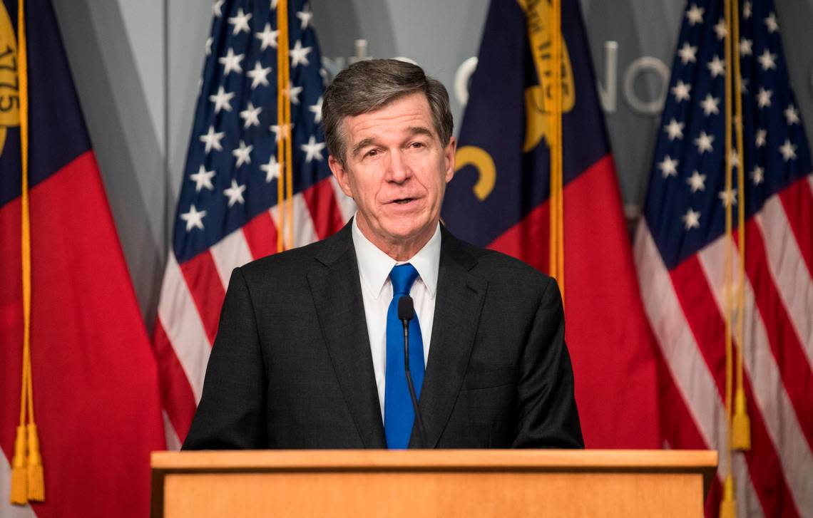 Governor Roy Cooper announces during a press conference on Tuesday, June 9, 2020 that a new task force on racial equity in the criminal justice system will be led by N.C. Supreme Court Associate Justice Anita Earls and Attorney General Josh Stein.
