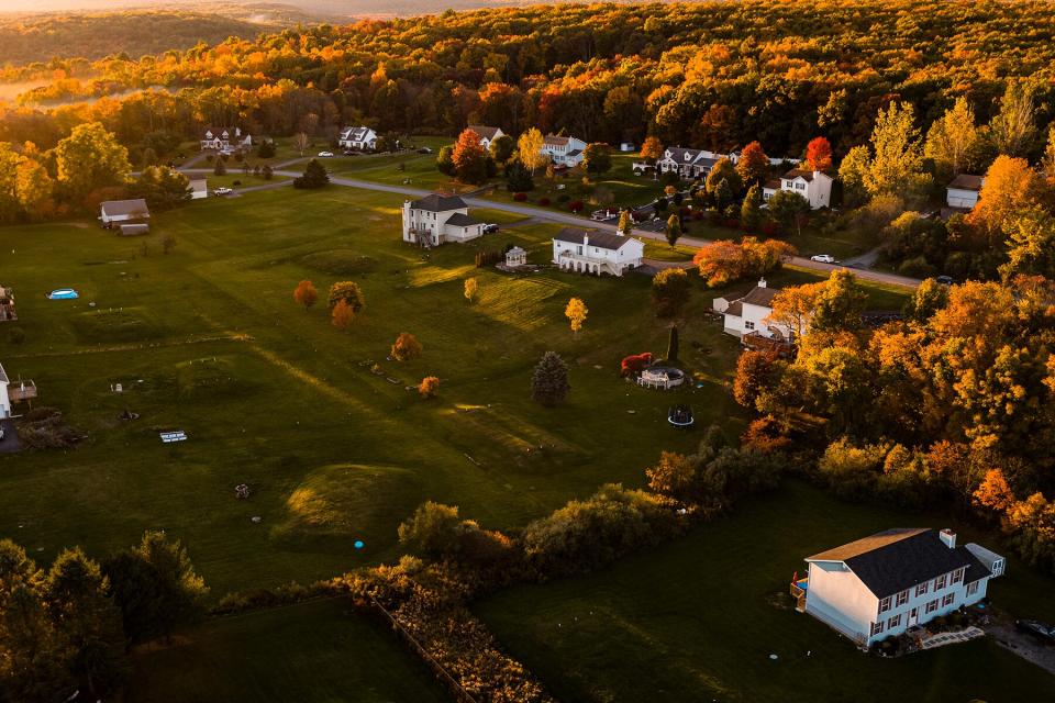 Sunset in the Appalachian Mountains over the small American town Jackson Township, Stroudsburg, Pennsylvania, Poconos region.