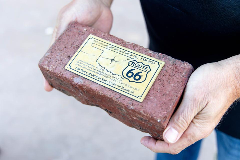 A original brick from Route 66 is pictured Nov. 28 at the Chicken Shack in Arcadia.