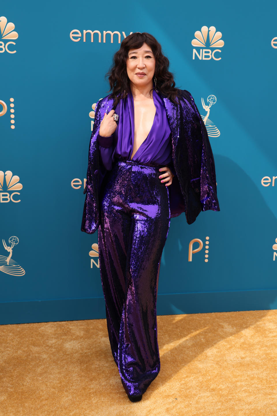 "Killing Eve" star Sandra Oh in Rodarte at the 2022 Emmy Awards. (Image via Getty Images)