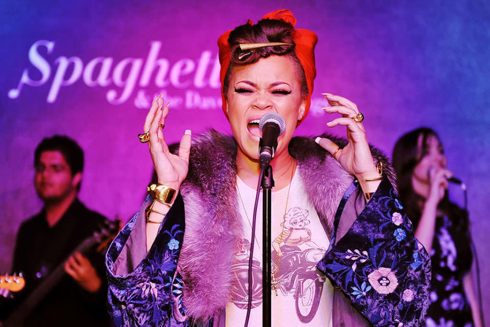Andra Day performs at the GRAMMY Foundation’s GRAMMY Camp - Jazz Session public performance at Spaghettini Fine Dining & Entertainment on February 12, 2016 in Beverly Hills, California. Photo by Jerod Harris/WireImage