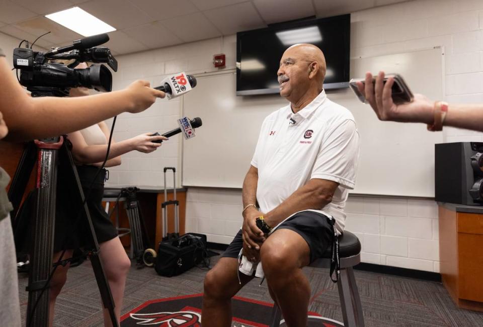 Retiring South Carolina track and field coach Curtis Frye talks about the 27 years he has spent coaching during an interview Thursday, June 29, 2023.
