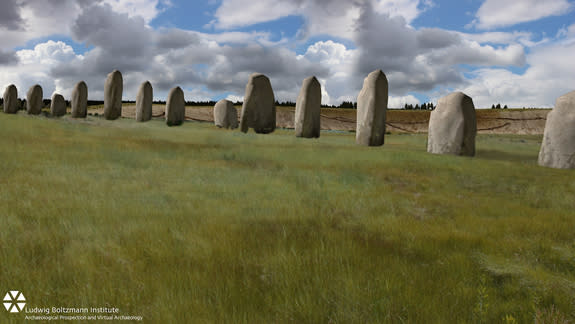 An artist's depiction of how the stones at Durrington Walls may have been positioned.