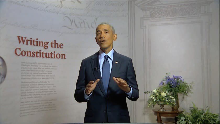 In this image from video, former President Barack Obama