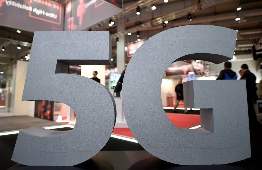 A logo of the upcoming mobile standard 5G is pictured at the Hanover trade fair, in Hanover March 31, 2019. — Reuters pic