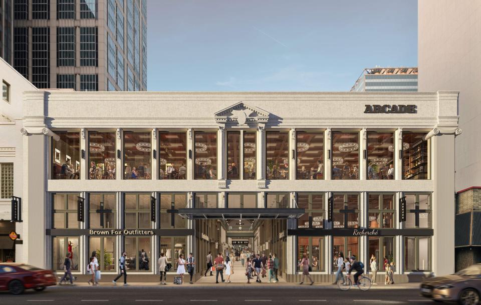 A concept rendering shows the updated Arcade building in downtown Nashville, Tennessee.