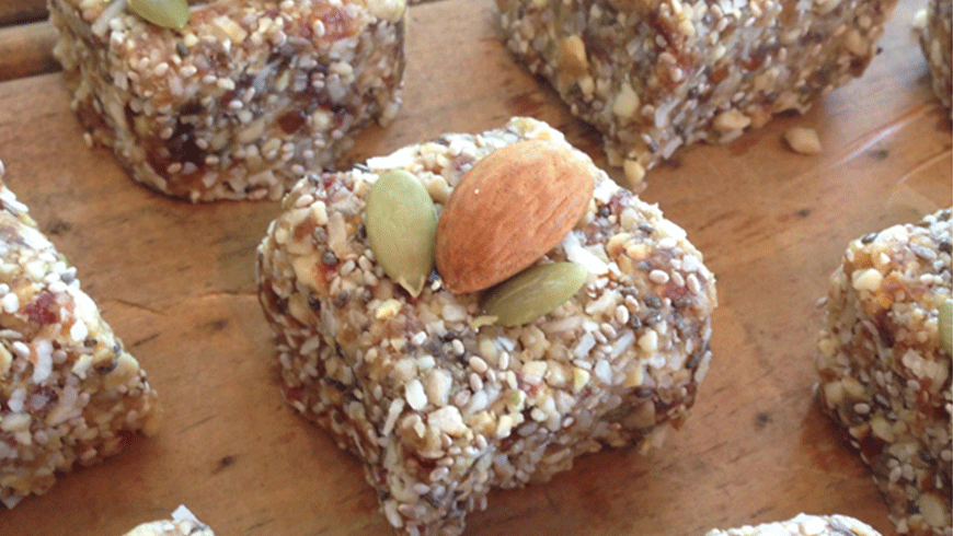 Nut and seed energy squares by Lisa Guy from the Art of Healing. Photo: Supplied