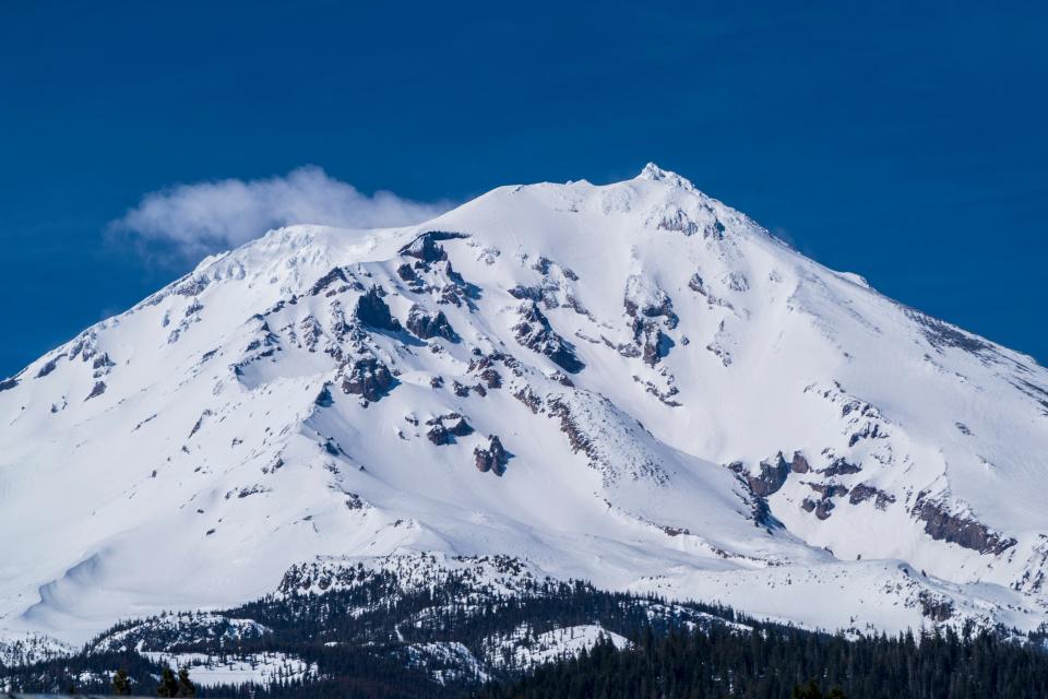 Snow-capped Mt. Shasta, what some X users claim is California's most "iconic" volcano, towers over the landscape in far Northern California.