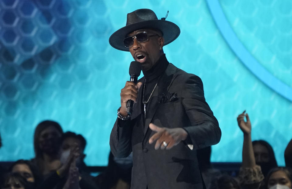 FILE - JB Smoove presents the award for favorite pop song at the American Music Awards on Nov. 21, 2021, in Los Angeles. Smoove turns 57 on Dec. 16. (AP Photo/Chris Pizzello, File)