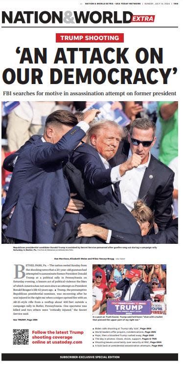 A special edition of the Times Record News on July 14, 2024, after the attempted assassination of former President Donald Trump.