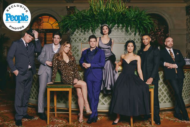 <p>Matthew Murphy</p> Paul Whitty (left), John Zdrojeski, Sara Chase, Jeremy Jordan, Eva Noblezada, Samantha Pauly, Noah J. Ricketts and Eric Anderson