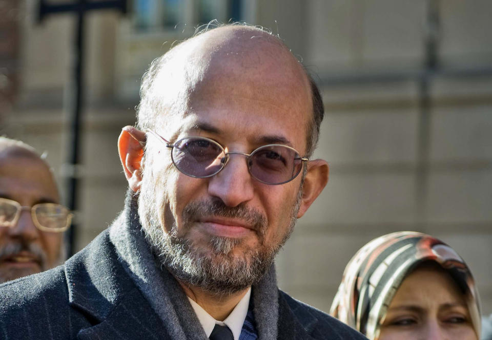 FILE - Former University of South Florida professor Sami Al-Arian is seen, Jan. 16, 2009, outside federal court in Alexandria, Va. Nahla Al-Arian told The Associated Press on Wednesday, May 1, 2024, that New York City Mayor Eric Adams had misstated both her role in the Columbia University protests and the facts about her husband, Sami Al-Arian, a former computer engineering professor and prominent Palestinian activist. (AP Photo/Kevin Wolf, File)