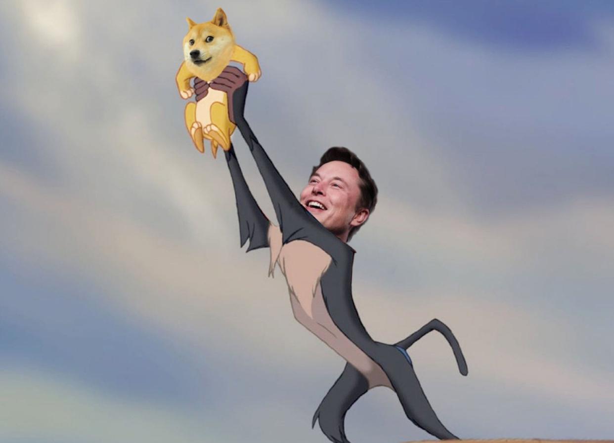 Mr Musk tweeted an image of himself holding the eponymous Shiba Inu ‘doge’ who gave its name to the cryptocurrency (Elon Musk/Twitter/Disney)