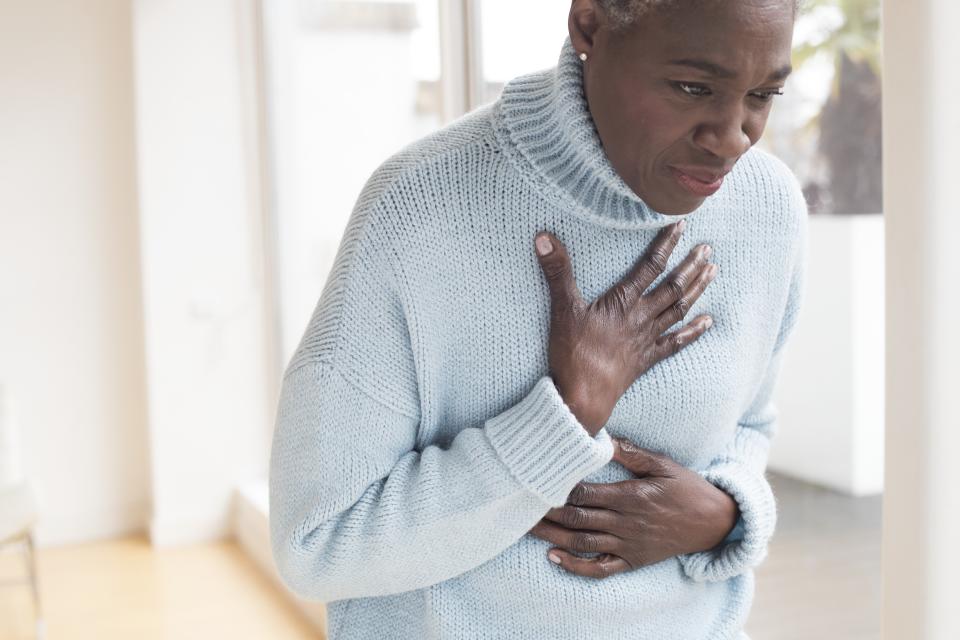 Mature woman with chest pain.