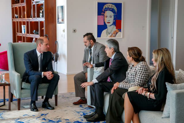 <p>Sarah Yenesel - Pool / Getty</p> Prince William talks with the President of Ecuador, Lasso Mendoza