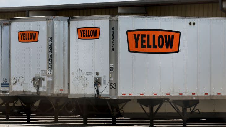 Yellow Corp. box trailers sit at a terminal on June 28, 2023 in Medley, Florida. According to reports, the Treasury Department had erred in loaning the trucking company money as part of a 2020 Covid-19 rescue package. Yellow Corporation received a $700 million pandemic assistance loan from the U.S. government.(Photo by Joe Raedle/Getty Images)