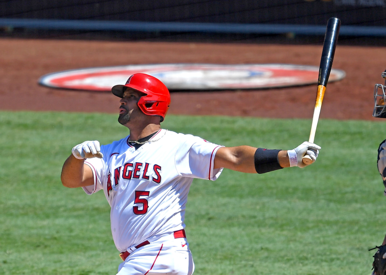 Albert Pujols hits a grand slam against the Houston Astros on Aug. 2 at Angel Stadium.