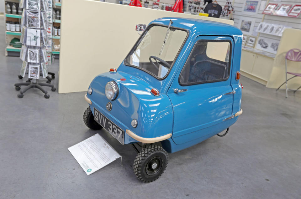 <p>The P50 has a much higher profile than it used to, thanks to the antics of a certain TV show. Built on the Isle of Man, at 1370mm long (54in) the single-seater Peel is the smallest road car to ever be produced in series, and as you'd expect there are no fewer than three in the collection, including this original example, one shown in exploded view, along with a 2011 replica.</p>