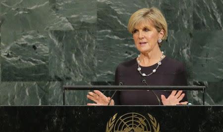 Australian Foreign Minister Julie Bishop addresses the 72nd United Nations General Assembly at U.N. headquarters in New York, U.S., September 22, 2017. REUTERS/Lucas Jackson