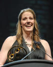 LOS ANGELES, CA - NOVEMBER 20: Missy Franklin receives the Female Athlete Of The Year award the 2011 Golden Goggles at JW Marriott Los Angeles at L.A. LIVE on November 20, 2011 in Los Angeles, California. (Photo by Noel Vasquez/Getty Images for USA Swimming)