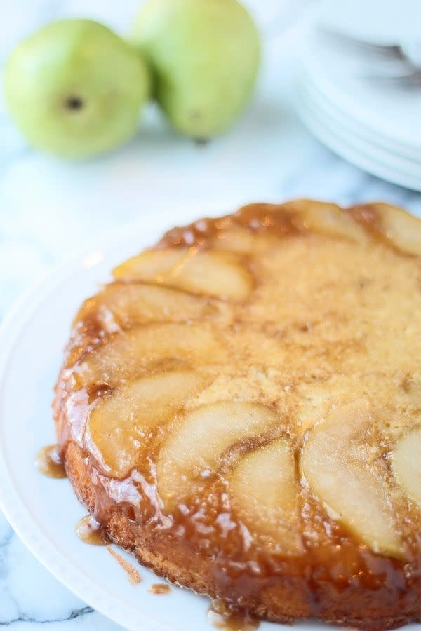 <p>Go home, pineapple.</p><p>Get the recipe from<span class="redactor-invisible-space"> <a href="http://www.cookingforkeeps.com/brown-butter-upside-down-pear-cake/" rel="nofollow noopener" target="_blank" data-ylk="slk:Cooking For Keeps;elm:context_link;itc:0;sec:content-canvas" class="link ">Cooking For Keeps</a>.</span></p>