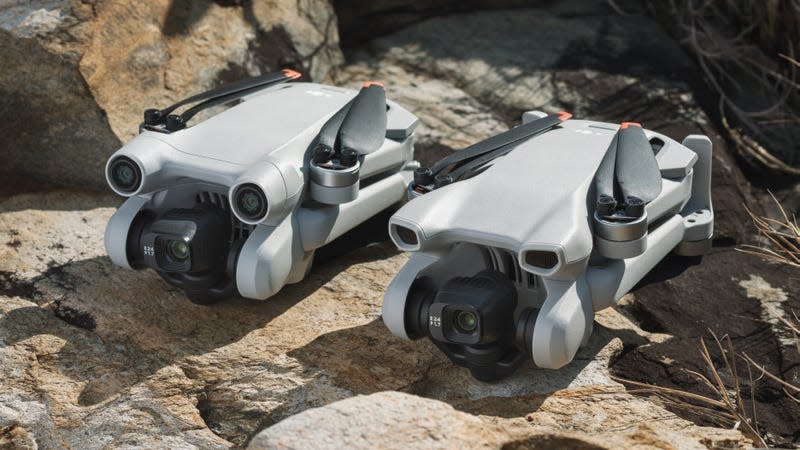 The folded DJI Mini 3 Pro sitting next to the folded DJI Mini 3.