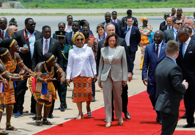 US Vice President, Kamala Harris, arrives at the Kotoka International Airport in Ghana