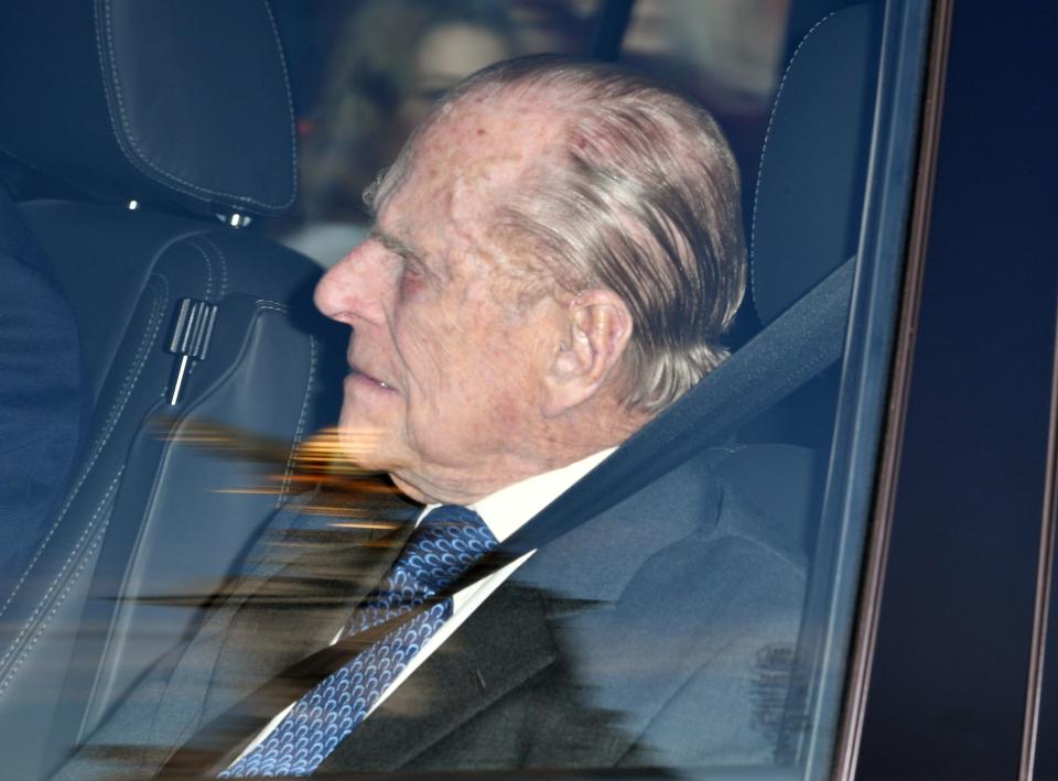 <p>The Duke of Edinburgh arrives at Buckingham Palace [Photo: Rex] </p>