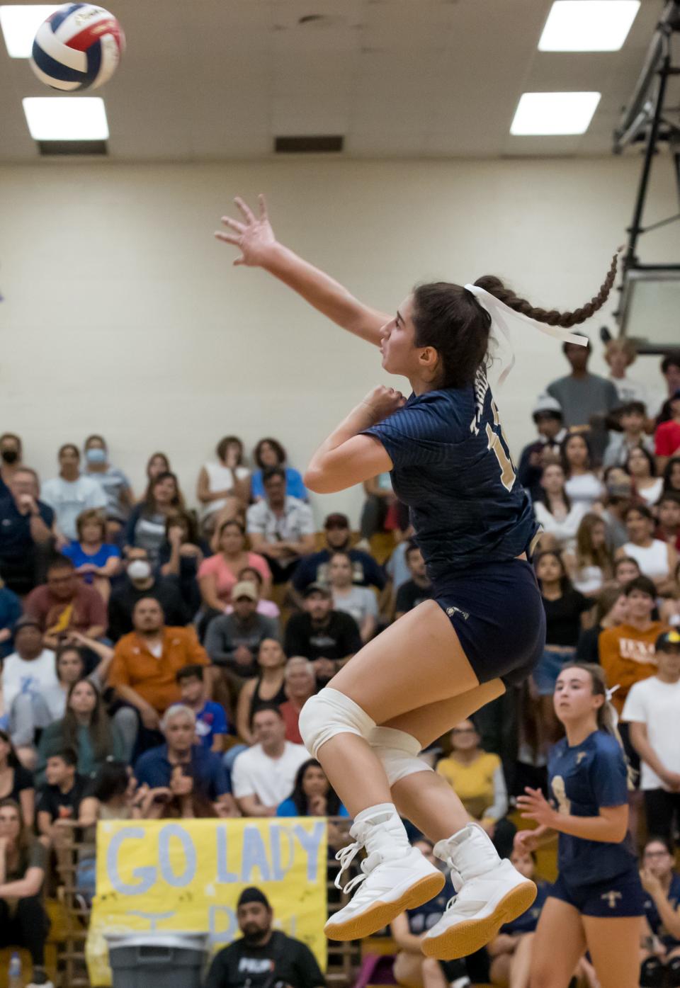 Coronado's Allison Miller (11) at a high school volleyball game against Franklin on Tuesday Aug. 23, 2022, at Franklin High School in El Paso.