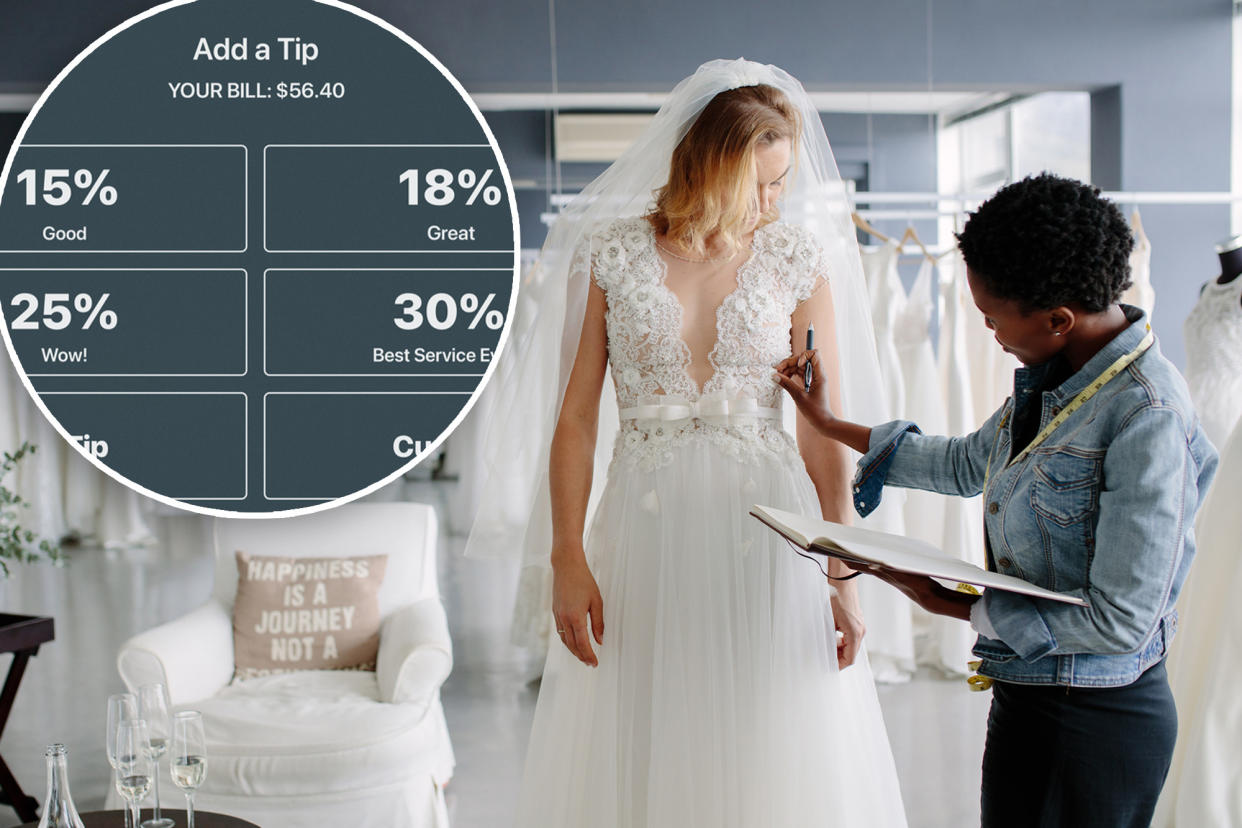 A TikToker slammed a bridal store when it asked for a gratuity on a wedding dress.