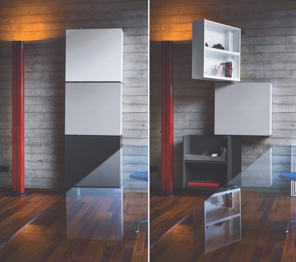 Giralot storage modules swing out to reveal ample shelving and storage space.  