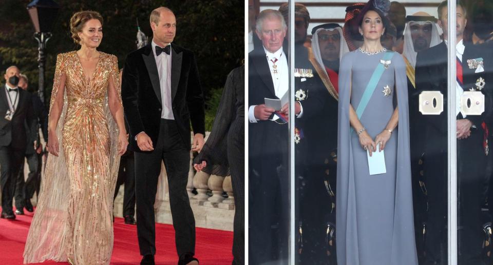 Catherine, Duchess of Cambridge and Prince William; Catherine, Duchess of Cambridge; King Charles, Princess Mary and Crown Prince Frederik of Denmark