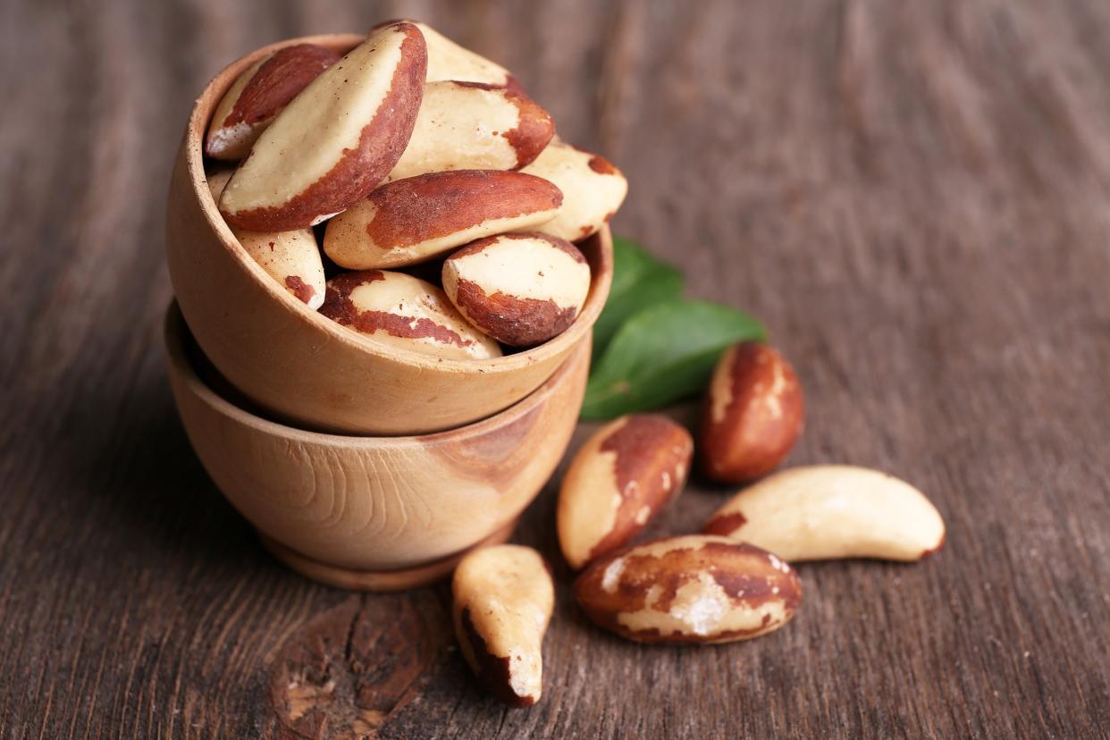 brasil nuts on wooden background