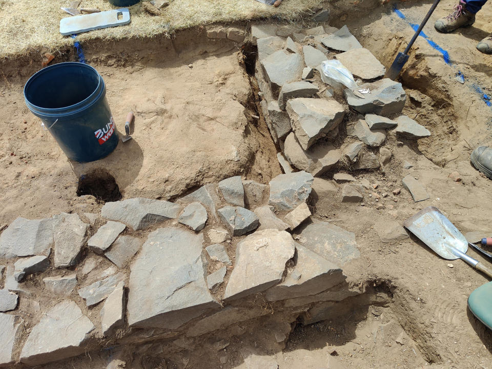 The stone walls of Perth Gaol unearthed by excavators. Source: Launceston Historical Society