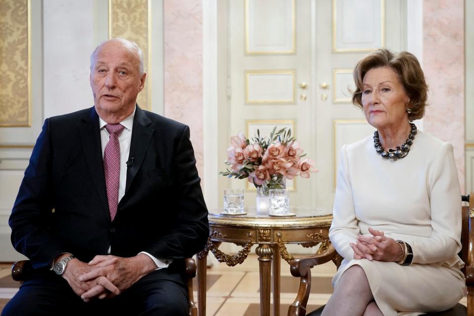 Norway's King Harald and Queen Sonja comment on Norway's Princess Martha Louise who will no longer carry out official duties for the Royal Household in Oslo, on November 8, 2022