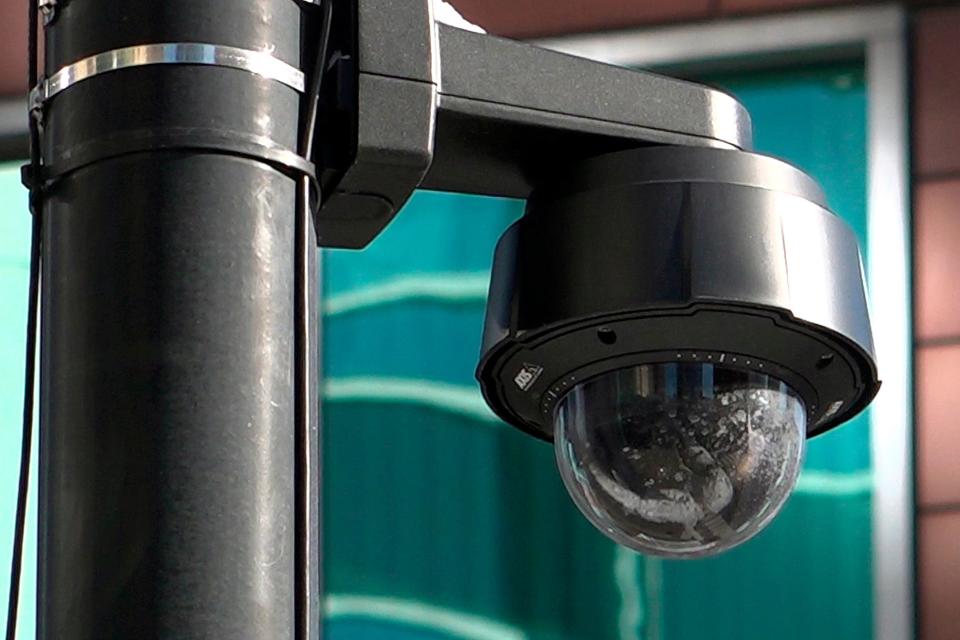 In this Feb. 1, 2019 photo, a surveillance camera is seen near the spot where "Empire" actor Jussie Smollett allegedly staged the attack in Chicago. Chicago police tapped into a vast network of surveillance cameras _ and some homeowners' doorbell cameras _ to help determine the identities of two brothers who later claimed they were paid by "Empire" actor Jussie Smollett to stage a racist and homophobic attack.