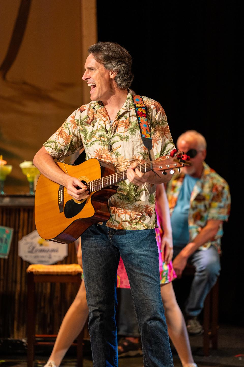 Gerritt VanderMeer performs as Tully during a Feb. 6 dress rehearsal of the TheatreZone production of "Escape to Margaritaville" that runs Feb. 9-19, 2023, in Naples, Florida. (Photo by Nick Shirghio)