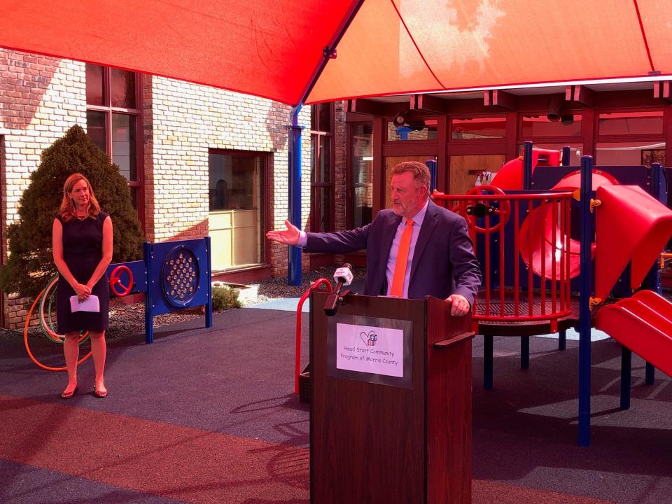 Dover school superintendent James McLaughlin discusses the importance of early childhood education as Rep. Mikie Sherrill, D-11th Dist., looks on at the Head Start Community Program of Morris County in Dover Tuesday, Sept. 5, 2023.