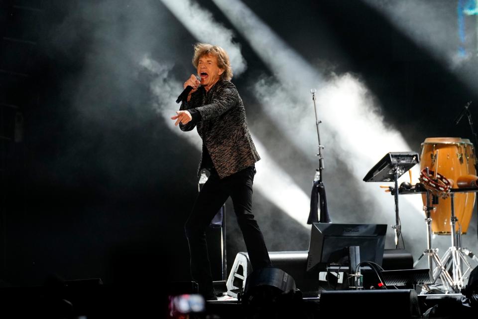 Mick Jagger is shown during the Rolling Stones concert at MetLife Stadium, Thursday, May 23, 2024 in East Rutherford.