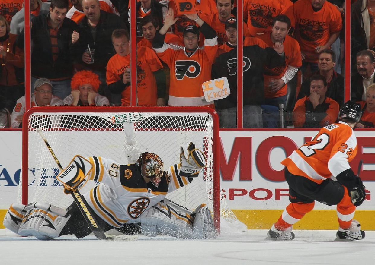 A mathematical approach known as 'true score theory' can assess the contribution of luck to a team’s overall success. <a href="https://www.gettyimages.com/detail/news-photo/tuukka-rask-of-the-boston-bruins-stops-ville-leino-of-the-news-photo/99161636?adppopup=true" rel="nofollow noopener" target="_blank" data-ylk="slk:Bruce Bennett/Getty Images;elm:context_link;itc:0;sec:content-canvas" class="link ">Bruce Bennett/Getty Images</a>