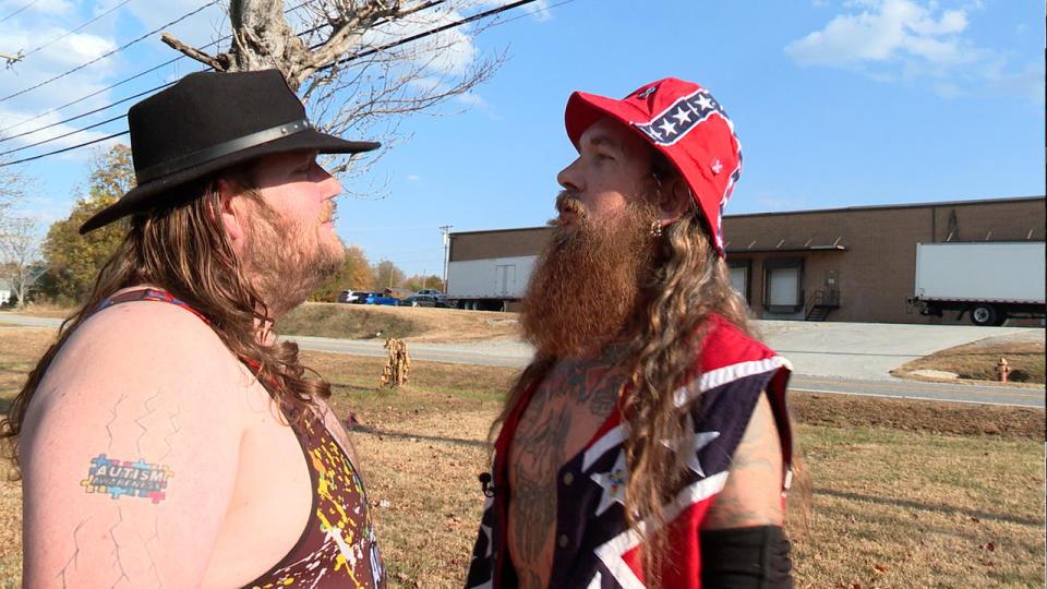 Independent pro wrestlers Ricky Autistic and Redneck Rebel square off in Gastonia. <em>(Pepper Autistic)</em>