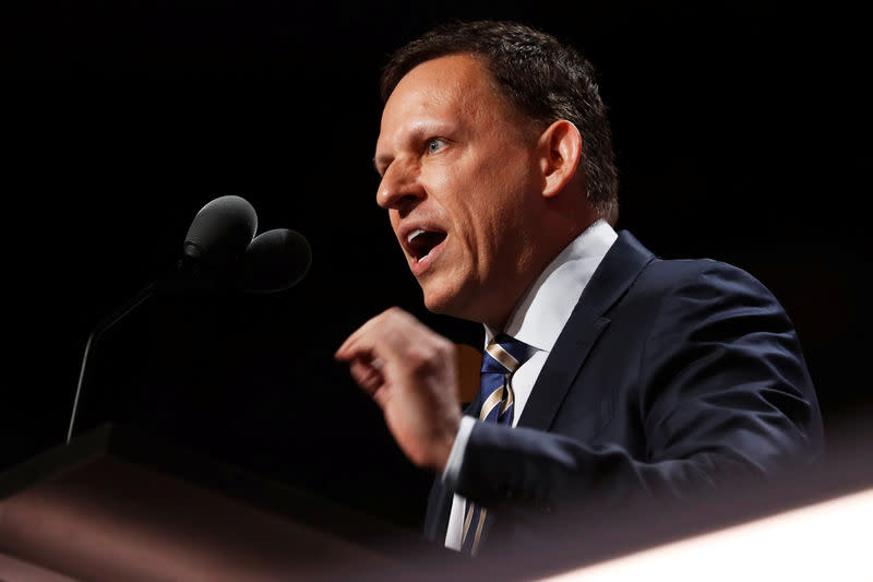 Paypal co-founder Peter Thiel speaks at the Republican National Convention in Cleveland, Ohio, U.S. July 21, 2016. REUTERS/Jonathan Ernst/File Photo