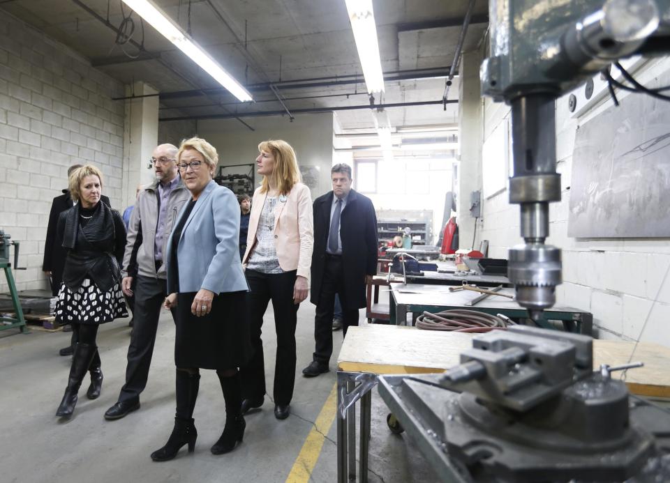 Parti Quebecois leader Pauline Marois tours a trade school in Montreal