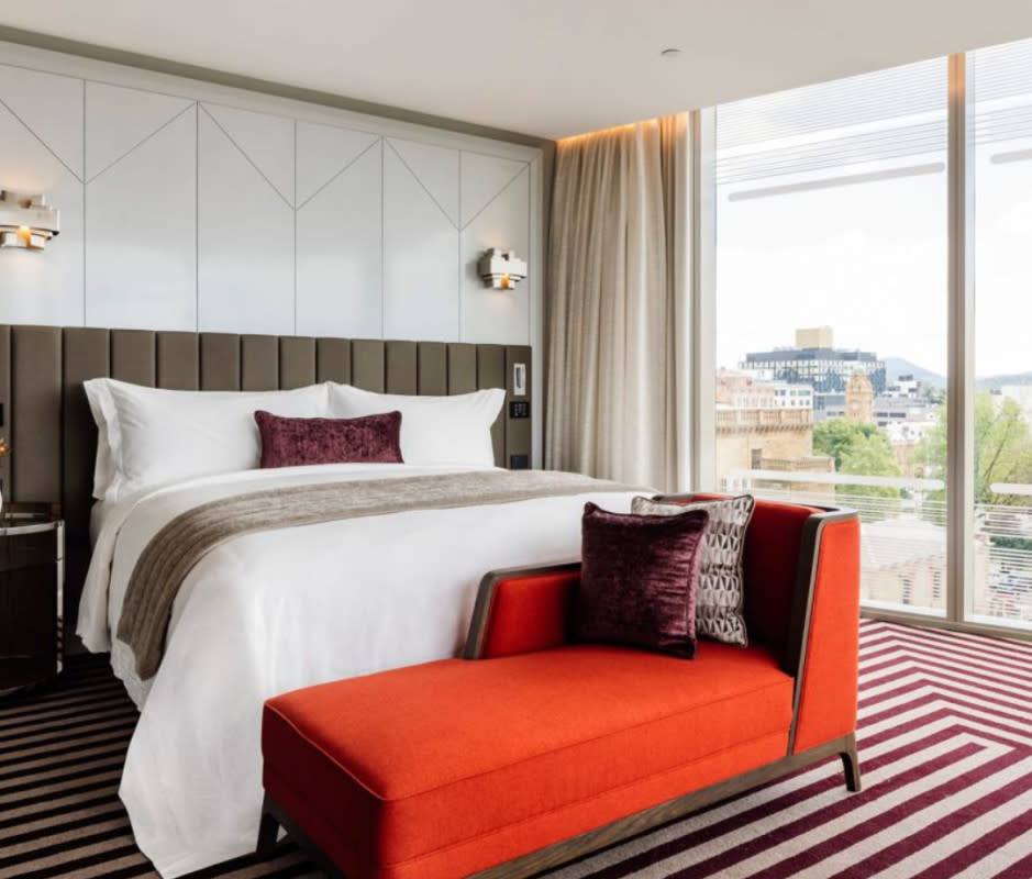 Perched above Hobart Harbour, The Tasman is the state capital's premier luxury hotel, featuring art deco rooms and floor-to-ceiling waterfront views. <p>Courtesy of The Tasman</p>