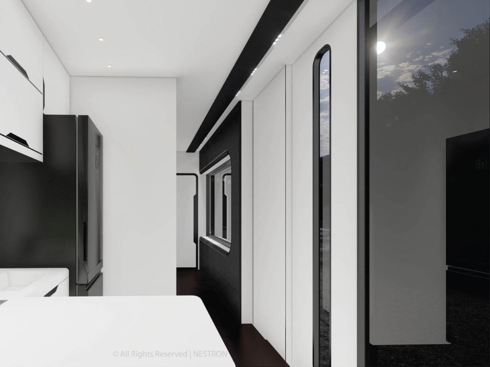 rendering of the two-bedroom Cube Two X kitchen and hallway