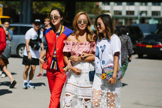Chriselle Lim, Dani Song and Aimee Song’s street style looks at New York Fashion Week 2015. (Photo: Rex USA)