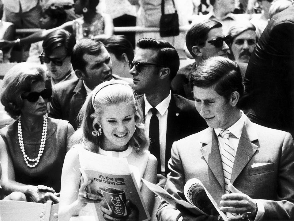 Tricia Nixon and Prince Charles at a baseball game in Washington, DC, in 1970